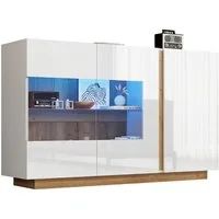 Merax Sideboard Hochglanz Kommode mit LED und Glastür (Modernes Design für Wohnzimmer und Flur), Flurschrank mit Holzsockel, Buffet, Vitrine, Breit: 138cm