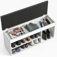 KOMTO Schuhbank Mit Sitzfläche Schuhregal Bank mit Stauraum Schuhschrank mit Sitzbank, für 6 bis 8 Paar, Spanplatte, Sofia 100 x 48 x 32 cm