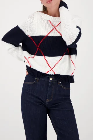 monari - Strickpullover mit Intarsie-Muster marine gemustert - Gr. - 34