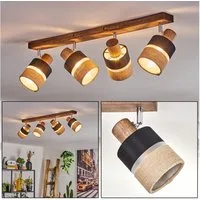 hofstein Deckenleuchte moderne Deckenlampe aus Holz/Metall/Leinen in Dunkelbraun/Chrom/Natur, ohne Leuchtmittel, m. verstellbaren Strahlern, 4x E14, ohne Leuchtmittel