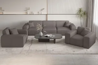 Sofaset Designersofa CELES PREMIUM 3-1-1 in Stoff Scala Taupe