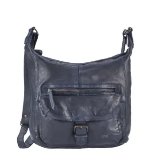 Schultertasche Damen viele Fächer Leder blau 30x27cm | Bear Design Anna. Ein zeitloser Begleiter für Büro und Alltag mit praktischer Fächeraufteilung.