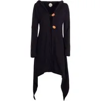 Vishes Langjacke Zipfeljacke Asymmetrischer Boho Cardigan mit Kapuze und Holzknöpfen Alternative Bekleidung, Ethno, Hippie, Retro Style