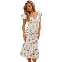 LIPSY Midikleid Lipsy Geblümtes Midi-Bodyconkleid mit Puffärmeln (1-tlg)