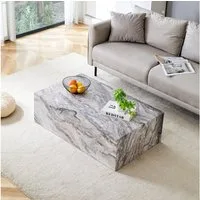 HAUSS SPOLE Couchtisch Rechteckdesign Silikonfüßen,Wohnzimmertisch Sofatisch in Grau (90×50×30 cm, MDF, keine Montage erforderlich, stabile Struktur, rutschfeste Füße, infach zu reinigen, für Wohnzimmer), Kratzfeste Marmorimitat-Oberfläche, bis 100 k
