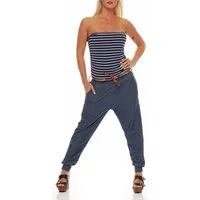 malito more than fashion Jumpsuit malito Damen Einteiler im Marine Design, Overall mit Gürtel, Jumpsui Marine Design Einheitsgröße