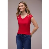 STREET ONE Shirttop mit gerundetem V-Ausschnitt und Knopf-Detail