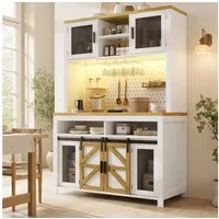 i@home Hochschrank Küchenschränke mit Smart-Light & Steckdosen USB-Anschluss,großzügiger Arbeitsfläche,LED-Beleuchtung,Schwarze /Weiß