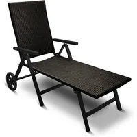 DM-Handel Rollliege Aluminium Rattanliege Modern Klappliege Sonnenliege, Relaxliege, 1 Gartenliege, 7 Fach verstellbar, Eukalyptusholz, klappbar, platzsparend, auf Rollen