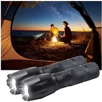 Casativo LED Taschenlampe Cree LED-Taschenlampe 260lm mit Powerbank 200m Reichweite IP44 (2-St., 1er-Set & 2er-Set), wiederaufladbar, Zoom & USB, Notfallmodi