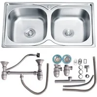 Melko Einbauspüle Edelstahlspüle Doppelspülbecken Einbauspüle Spüle Spülbecken, 80/50 cm, (Stück), Edelstahl
