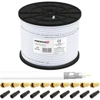 PremiumX 100m BASIC Koaxialkabel 135dB 4-fach SAT Kabel 10x F-Stecker Tülle SAT-Kabel