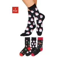 H.I.S Socken Weihnachten lustige Socken für Damen, Atmungsaktiv (Packung, 3-Paar, Crew Socken) mit lustigen Weihnachtsmotiven