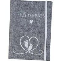 Mel-O-Design Mutterpass-Hülle Mutterpass Hülle Schutzhülle beige, grau aus Polyester Filz aus Polyester Filz, mit vielen Funktionen, mit schöner Stickerei