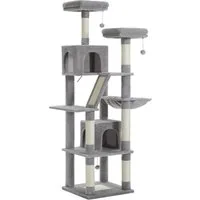 PAWZ Road Kratzbaum Kratzbaum, Großer Spielturm,6 Kratzstämme,2 Kratzbrettern, 180cm, grau, dunkelgrau, beige,rosa