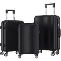 zebery Kofferset Trolleyset Reisekoffer ABS Hartschalenkoffer mit Zahlenschloss, Hartschalen Rollkoffer,3 tlg,4 Rollen,ABS-Material, Schwarz-C