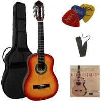 MSA Konzertgitarre 1/4 Kindergitarre Set Tasche Band Saiten 3xPlektron, Gitarre aus Lindenholz Nylonsaiten