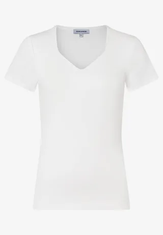 MORE & MORE - Basic T-Shirt mit V-Ausschnitt weiß - Gr. - 40