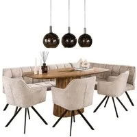 LEVEN Lifestyle Essgruppe modern mit Eckbank, 3 Polsterstühlen und ovalem Tisch in Walnussoptik