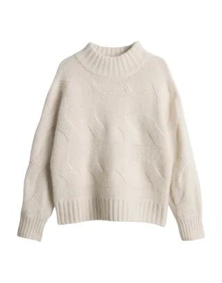 Opus - Regular Strickpullover mit Zopfmuster - Portree beige - Gr. - 36