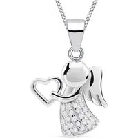 Goldene Hufeisen Kette mit Anhänger Schutzengel Herz Zirkonia Halskette 925 Sterling Silber Damen Mädchen (2-tlg, inkl. Etui), Rhodiniert, Schmuck Geschenk, mit Zirkonia Steine