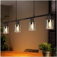 Nettlife Pendelleuchte Esstisch Vintage Schwarz Glas 4 flammig E14 industrial Hängelampe, LED wechselbar, Retro Pendellampe für Esszimmer Wohnzimmer Küche