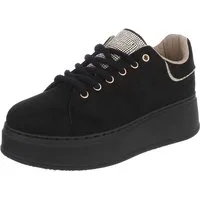 Ital-Design Damen Plateau Sneaker mit Schnürung und Zierdetails Sneaker (92002625) Keilabsatz/Wedge Sneakers Low in Schwarz