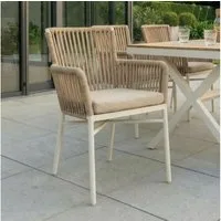 IDIMEX Gartenstuhl AFUERA (6 St), wetterfeste Terassenstühle mit Rope und Kissen modern Weiß/Beige