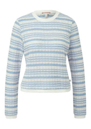 Q/S designed by - Gestreiftes Langarmshirt mit Strukturmuster blau/weiß - Gr. - XXL