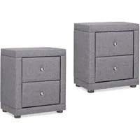 Homestyle4u Nachttisch mit 2 Schubladen Stoff Grau Beige 1 /2er Set Nachtkonsolen Kommode (2-St)