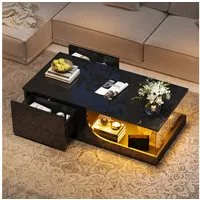 OKWISH Couchtisch Hochglanz Beistelltisch (Sofatisch, Wohnzimmer, Kaffeetisch, 1-St., mit 2 Schubladen), mit LED, 100*50*30cm