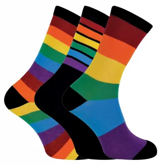 3 Paar Herren Damen hell gemusterte gestreifte Baumwolle Regenbogen Socken