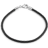 Materia Lederarmband Damen Herren Unisex Schwarz geflochten 18-22cm A58, Echtleder, 925 Sterling Silber
