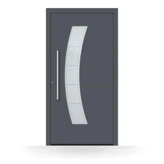 Aluminium Haustür, Anthrazit RAL 7016, 80x195 cm, bogenförmiger Glaseinsatz, Schüco-Profil, Modell Wuppertal, individuell konfigurieren