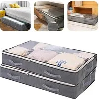 QUBEBU Aufbewahrungstasche 1/2/3 Stk 75L Unterbettkommode, Unterbett Aufbewahrungsbox mit deckel (Unterbett-Aufbewahrungstasche Kleideraufbewahrung, Decken Organisator, 2-tlg., für Kleidung, Bettdecken und Bettwäsche, Grau), Kleideraufbewahrung mit v