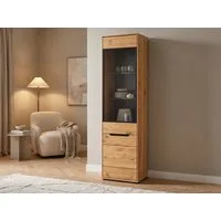 Massivart® Glasvitrine Vitrine 53 x 196 cm Wildeiche geölt »ARAYA« Massivholz · 1 Glastür · 1 Drehtür · 3 Einlegeböden