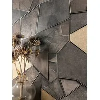 Newroom Vliestapete Necros Dark Grey Tapete Mustertapete Stein,Steinmauer,Fliesen, Anthrazit Tapete Modern Stein - Mustertapete Steintapete Dunkelgrau Gold 3D Optik Industrial Steinmauer Fliesen für Wohnzimmer Schlafzimmer Küche, Steintapete
