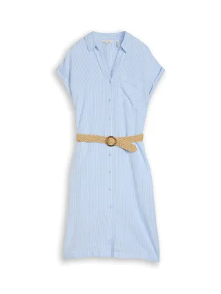 Tom Tailor - Gestreiftes Blusenkleid aus Leinenmix mit Gürtel blau - Gr. - 42
