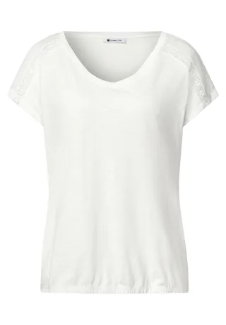 Street One - Shirt mit V-Neck und Crochet-Details off white - Gr. - 36
