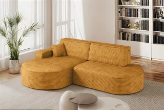 Ecksofa Schlafsofa Sofa VENEDIG Stoff Poso Honiggelb Ottomane Links