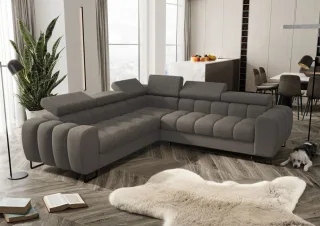 Ecksofa Schlafsofa BASTIEN in Stoff Aragon Dunkelgrau Seite Universal