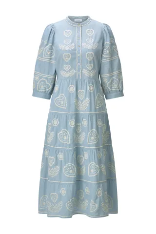Rich & Royal - Musselin embroidery dress skyway blue - Gr. - 42