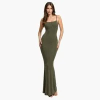 cfab Jerseykleid Ribbed Cami Maxikleid-Army Green-2XL (1-tlg)