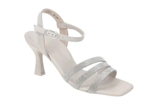 Paul Green Damen Sandalette 6058-00x stone grau mit glitzernden Schmucksteinchen