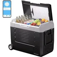 Insma Kühlbox Kompressor-Kühlbox mit Bluetooth-App, Dual-Zone Camping-Kühlschrank, 45L Auto Kühlschrank 12V/24V/230V mit Rollen, Trennwand &Schneidebrett