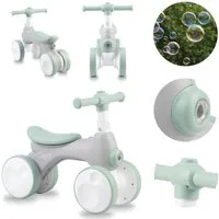 MoMi Laufrad Tobis 7 Zoll, 4-Rad Laufrad mit Licht, Hupe & Seifenblasen
