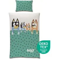 Familando Kinderbettwäsche Bluey "Family" Babygröße 100x135 40x60 cm aus 100% Baumwolle, Renforcé, 2 teilig, mit Reißverschluss und Hoteleinschlag