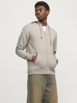 JACK&JONES - JJEBRADLEY SWEAT ZIP HOOD NOOS Moonbeam - Gr. - XL