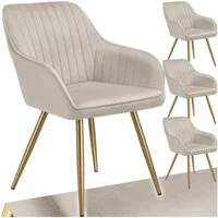 tectake Esszimmerstuhl Polstersessel gepolstert, in Samtoptik, gesteppt, 58 x 62 x 82 cm (Küchenstuhl Marilyn in taupe/gold, 4 St), schlanke, goldene Stahlbeine, bodenschonend, Belastbarkeit 120 kg