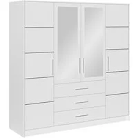 Masseno Drehtürenschrank ELISE 196 cm Kleiderschrank mit Spiegel 4 Türen und 3 Schubladen Weiß